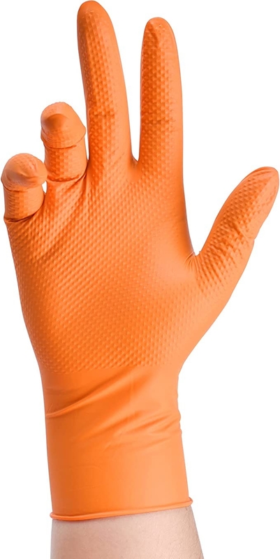 Orange Blend Disposable Nitrile Gloves Diamond Pattern Waterproof